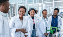 A group of students in lab coats
